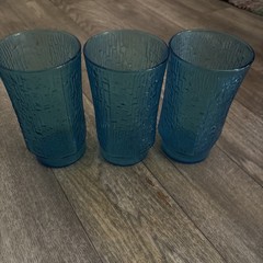 Anchor Hocking Pagoda Laser Blue Turquoise Bamboo 7″ Set of 3 Tumblers