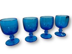 4 Vintage Blue Glass Goblets Hoffman House by Imperial Thick Heavy Glasses Wine