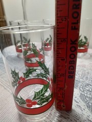 Vintage Libbey Glass Holly & Berries Christmas 16 oz. Flat Tumbler Set of 5