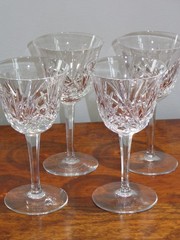4 Gorham Crystal Glass CHERRYWOOD Tall Water Goblets 7″ (B)