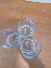Vintage Anchor Hocking Glasses Tumblers Pastel Flowers Check Set Of 3 USA 1989