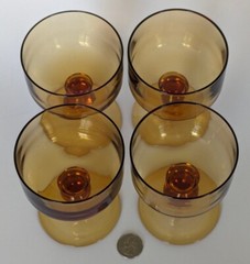 Set 4 Vtg MCM Amber GLASS Wine Water Liquor Goblets Ball Knopf Stem Bar Ware