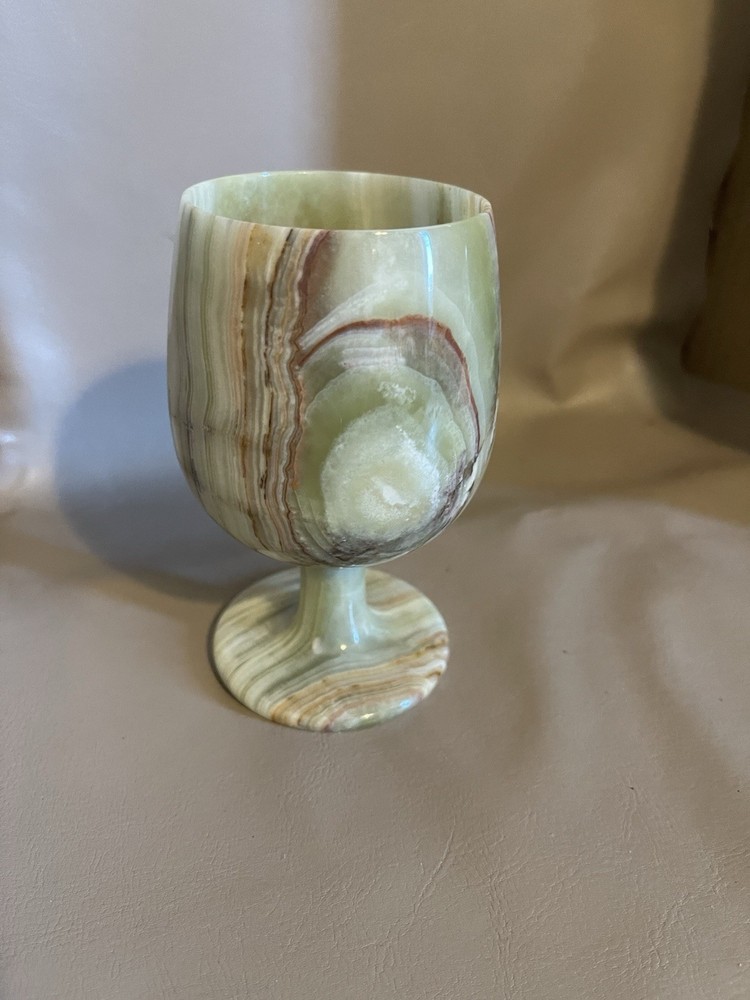 Hand Carved Green Onyx Wine Goblet (V32)