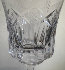 2 Vintage clear crystal cut etched wine goblet hand blown 6 5/8″ fancy