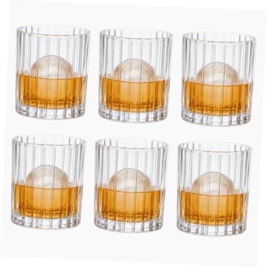 10oz Ribbed Glass Cups Set of Clear Vertical Striped Drinking 6 Classic