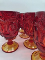 LE Smith Moon and Stars Amberina glass water goblets 11oz red yellow set of 10