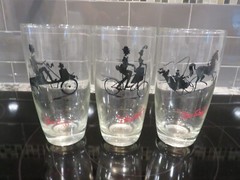 3 Vintage Anchor Hocking Gay Nineties 15 oz Clear Tumblers Gas Buggy Etc.