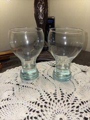 Homer Laughlin Fiesta Ware Glass Goblet Tumblers—3 Light Blue Bands—Set Of 2