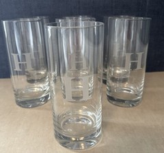 Set Of 7 Etched H Monogrammed Drinking Glasses Tumblers Highball Glasses 6 3/4”