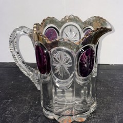 Vintage EAPG Bulls Eye & Starburst Pitcher W/ Amethyst Stain US Glass Co