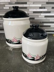 Corelle Black Orchid RARE ~ Canister Set Of 2 With Lids ~ Vintage