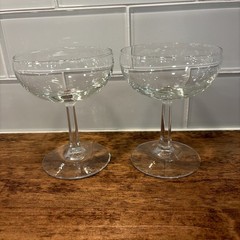 Vintage Champagne Glasses Set Of Two 4 1/2 Inches Tall 6 Sided Stems
