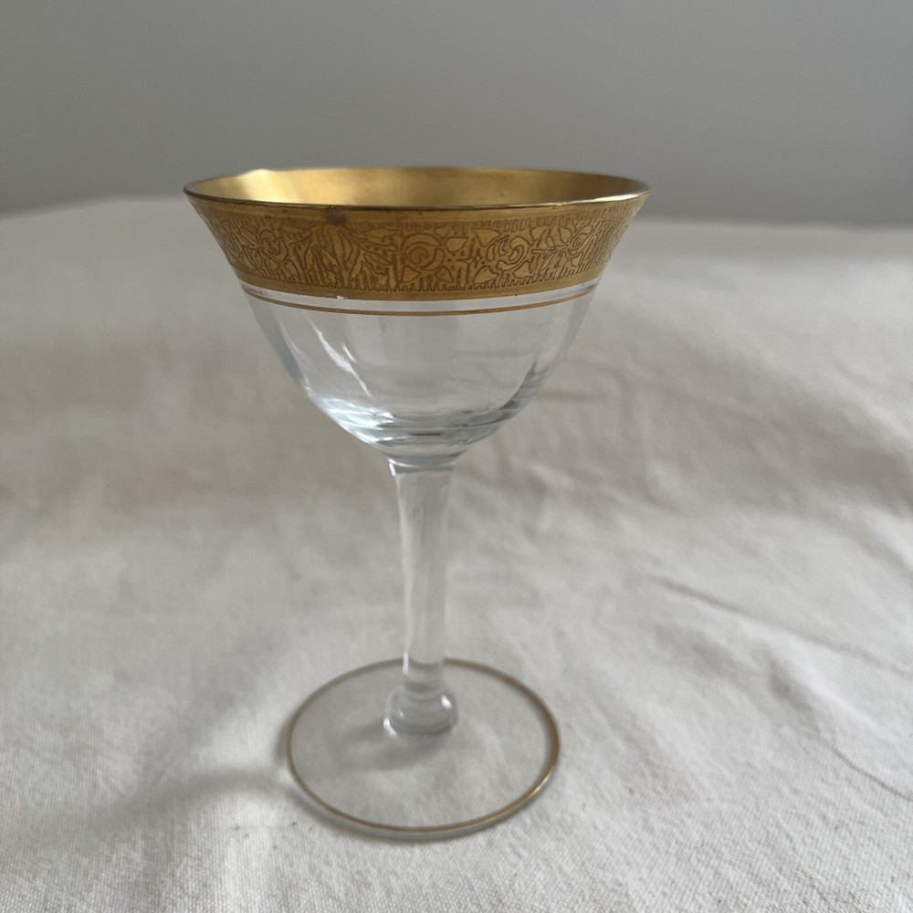 Vintage Morgantown Cordial Optic Wine Glass Cocktail Sherbert Cup Gold Rim