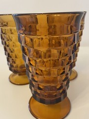 Vtg Whitehall Harvest Gold Colony Iced Tea Pedestal Glasses Footed 6″ (set of 3)