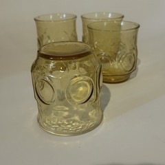 Set Of 4 Anchor Hocking Heritage Hill Honey Gold Circle Juice Glasses Tumblers