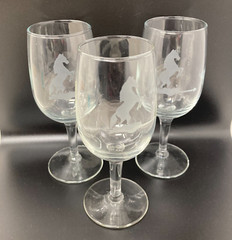 Horse Champagne Wine Tasting Glass Small Lot of 3 Etched Equestrian
