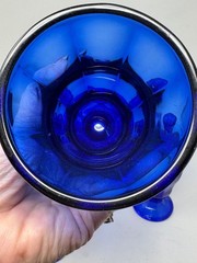 ANTIQUE 5 Cobalt Blue Goblets Panel Footed Glasses Water Ice Cream Ice Tea Malt