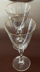 (2) Quantity Mikasa Sonata 8″ Crystal Wine Glasses – 24K Gold Rim , Tiered Stem