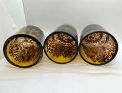 VTG Lot 3 Amber Tortoise Shell Handblown Art Glass Tumbler / Vase 6″