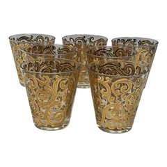 Vintage Culver Baroque Scroll Iberia Whisky Glasses 22K Gold 7 Mid Century 4″