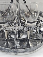 MCM Silver Fade Bar Set 6 Wine Glasses With Metal Caddy