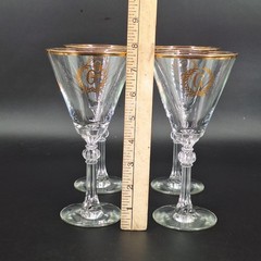 Set of 4 G Monogram Glass Water Goblet 7.75″ Tall Gold Trim