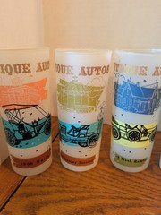 Vintage Antique Autos Frosted Drinking Glasses Set of 7 Classic Cars Tumblers