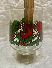 Christmas Low Ball Footed Glass Libby VTG MCM Wreath Ribbon Bow Holly Berry Pine