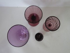 Lot of 4 assorted Amethyst glass shot and coctail glasses MCM barware purple