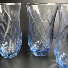 (4) Vtg Anchor Hocking “Carousel” Blue Optic Swirl Tumbler Glasses 6” Tall 14 Oz
