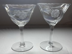 Vintage Rainbow Lustre Cherry Blossom Coupe Champagne Sherbet Glasses Set
