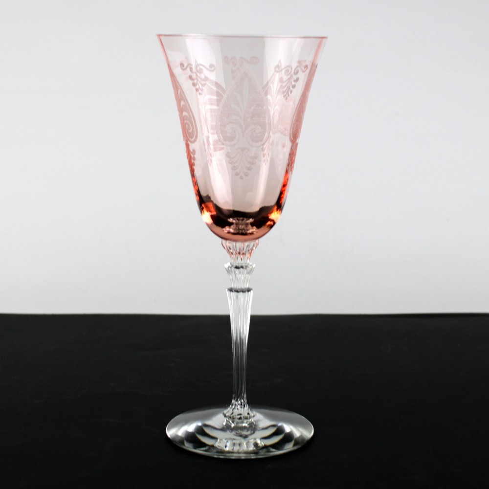 Fostoria Trojan Pink Tall Goblet, Vintage Elegant Etched Water Wine Glass 8 1/4″
