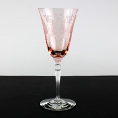 Fostoria Trojan Pink Tall Goblet, Vintage Elegant Etched Water Wine Glass 8 1/4″
