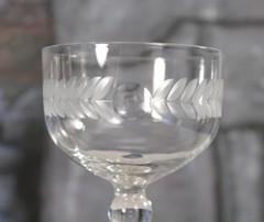 Set of (2) Glastonbury 5 1/4″ Wine Glasses Lotus Pattern-Laurel Wreath Cut Dots.