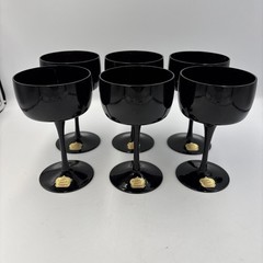 Crown Jewel 6 Vintage Long Stem Cocktail/Coupe Glasses BLK/purple