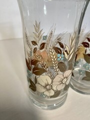 Set Of 2 VTG Wheat & Flower Turquoise, Peach Tan Water Glasses Tumblers 10 oz