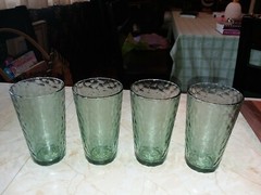 Vintage France Green Quilted Dot 12oz Drinking Glass Tumblers (Set of 4)