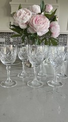 Six (6) Pieces Set Claret Wine Deauville Cut Crystal Glasses By Cristal d’Arques