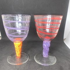 Peàn Doubulyu (2) Two Wonkie Striped Swirl Goblet Art Glass Signed