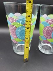 2 of Libbey Medialian Circles Drinking Glasses 16 0z Tumbler Blue Green Purple