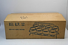 Vintage Roly Poly Glass Set of 8 with Caddy Dorothy Thorpe Style Silver Rim MCM!