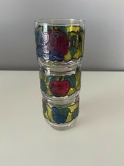 Vintage Libbey Stained Glass Juice Lowball Glasses Fruit Pattern set of 3