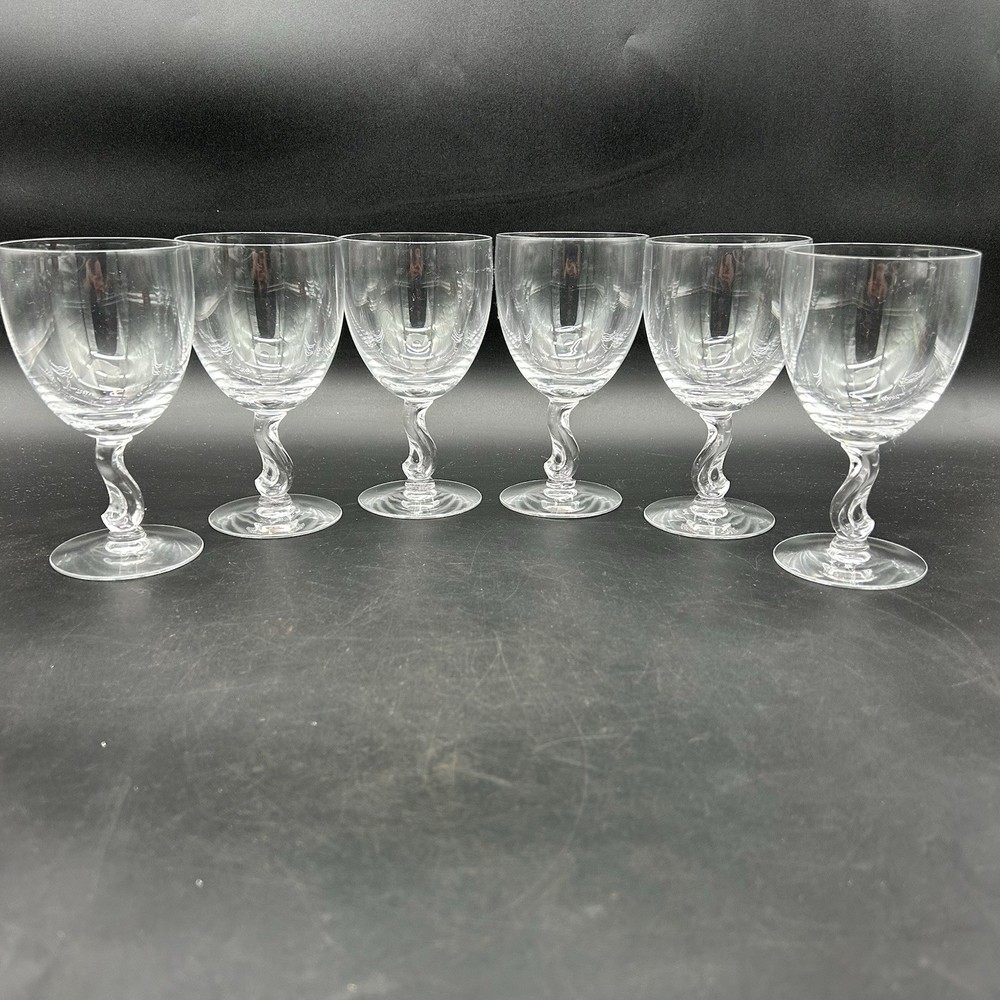 Fostoria Contour Clear Water Goblets Set Vintage Elegant Curved Stem Lot Of 6