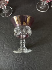 Kings Crown Thumbprint Cranberry Cordial Glasses-(8)-Cranberry Flashed EUC