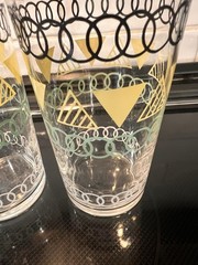 mcm geometric glasses, Pink, Yellow, Green Set Of 2 , 7” Tall