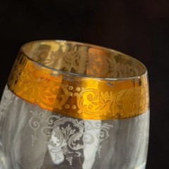 Vintage Cellini Crystal Wine Glasses 24K Gold Rim Hand Decorated Italy Set of 4