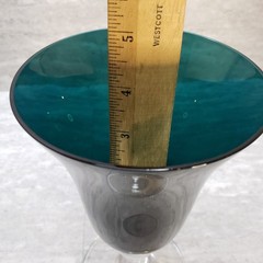 Dark Green Blue Glass Goblets with Clear Stem