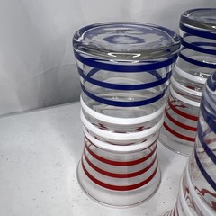 Betsy Ross Anchor Hocking Drinking Glasses Red White Blue Stripe Set of 4 MCM