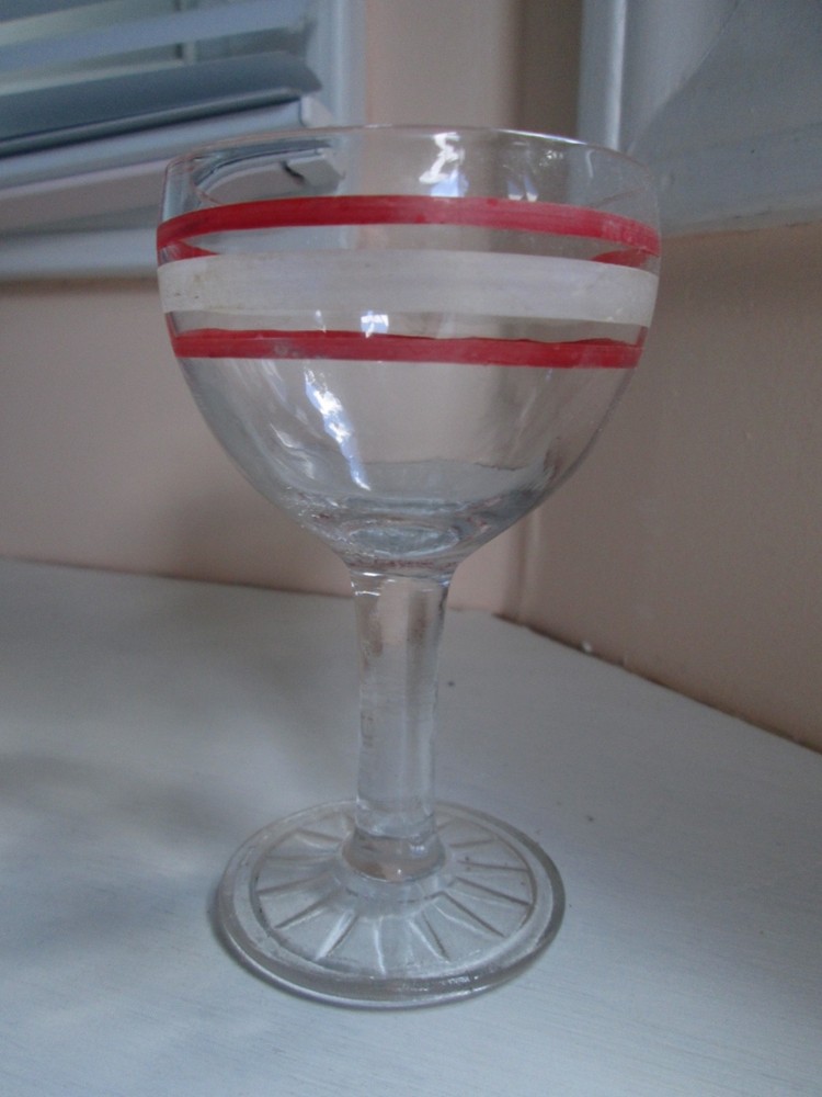 Vintage MCM Tiny Cocktail Glass 3-4 oz. Red & White Stripes 4″ Tall