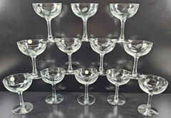 (12) Sasaki Wheat Champagne Sherbet Set Vintage Floral Clear Stemware Retro Lot